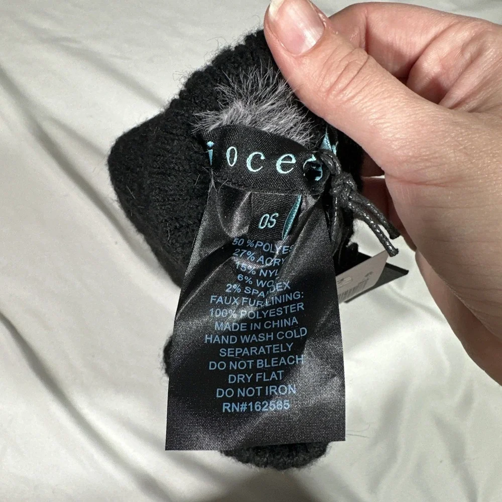 NWT $55 Jocelyn Faux Fur‎ Lined Fingerless Mittens OS Back #U1563